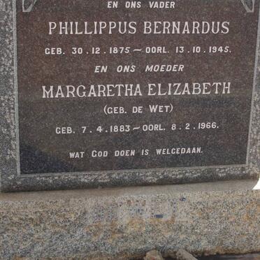 WET Phillippus Bernardus, de 1875-1945 &amp; Margartha Elizabeth DE WET 1883-1966