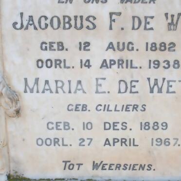WET Jacobus F., de 1882-1938 &amp; Maria E. CILLIERS 1889-1967