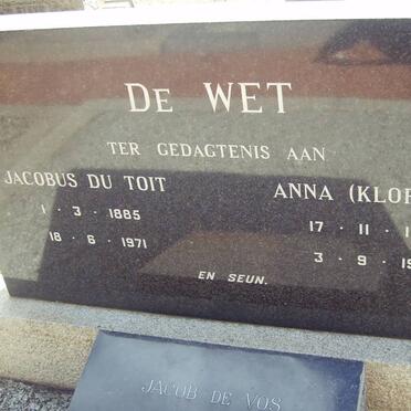 WET Jacobus du Toit, de 1885-1971 &amp; Anna KLOPPERS 1893-1988