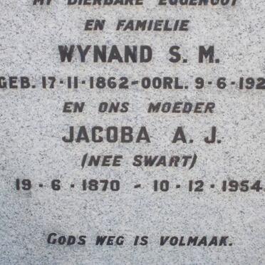 WESSELS Wynand S.M 1862-1922 &amp; Jacoba A.J. SWART 1870-1954