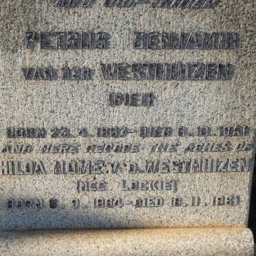 WESTHUIZEN Petrus Benjamin, van der 1867-1951 :: V.D. WESTHUIZEN Hilda Home nee LOCKIE 1884-1961