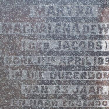 WET Jacobus Daniel, de -1933 &amp; Maryna Magdalena JACOBS -1894
