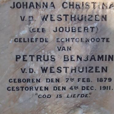 WESTHUIZEN  Johanna Christina, v.d. nee  JOUBERT 1879-1911