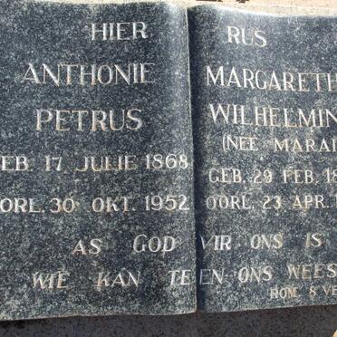 ? Anthonie Petrus 1868-1952 &amp; Margaretha Wilhelmina MARAIS 1880-1966
