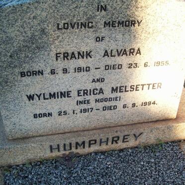 HUMPHREY Frank Alvara 1910-1955 &amp; Wylmine Erica Melsetter MOODIE 1917-1994