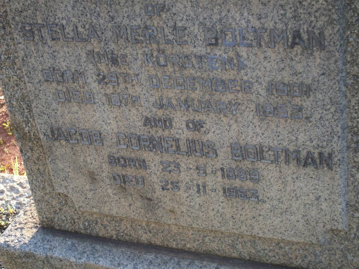 BOLTMAN Jacob Cornelius 1889-1963 &amp; Stella Merle KORSTEN 1901-1953