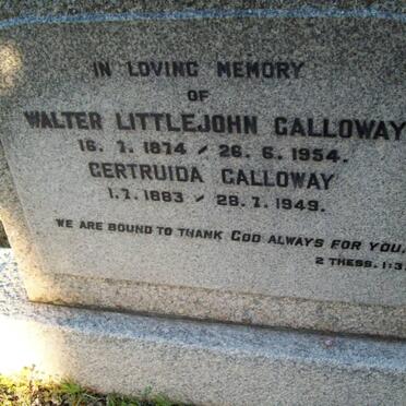 GALLOWAY Walter Littlejohn 1874-1954 &amp; Gertruida 1883-1949