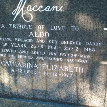 MACCANI Aldo 1931-1968 &amp; Catharina Elizabeth 1930-1977
