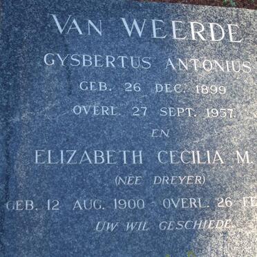 WEERDE Gysbertus Antonius, van 1899-1957 &amp; Elizabeth Cecilia M.A. DREYER 1900-1969