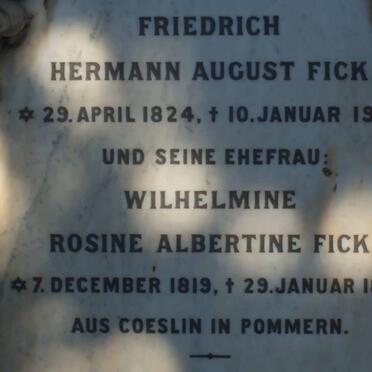 FICK Friedrich Hermann August 1824-1900 &amp; Wilhelmine Rosine Albertine 1819-1898