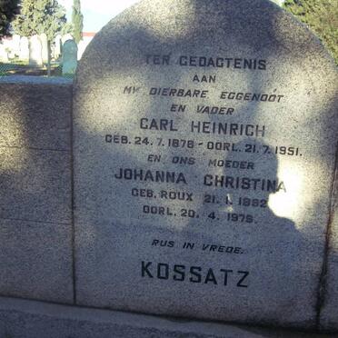 KOSSATZ Carl Heinrich 1878-1951 &amp; Johanna Christina ROUX 1892-1979