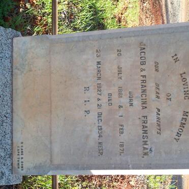 FRANSMAN Jacob 1861-1927 &amp; Francina 1871-1934