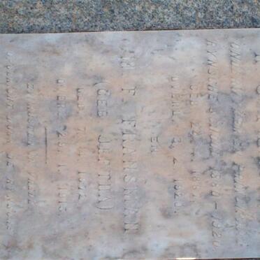 FRANSMAN A.J. 1887-1920 &amp; M.F. JEFTHA 1872-1915