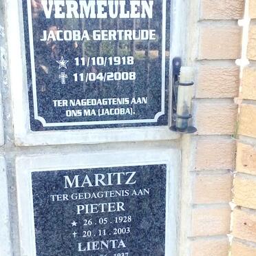 VERMEULEN Jacoba Gertrude 1918-2008 :: MARITZ Pieter 1928-2003 & Lienta 1937-2013