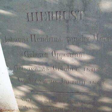 MERWE Johanna Hendrina, van der nee OPPERMAN 1804-1867