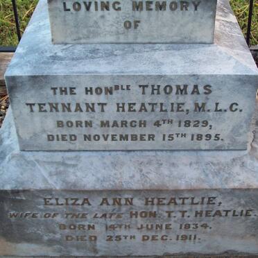 HEATLIE Thomas Tennant  1829-1895 &amp; Eliza Ann HEATLIE 1834-1911