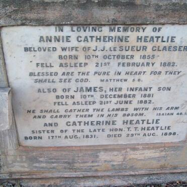 GLAESER Annie Catherine nee HEATLIE 1855-1882 :: GLEASER James 1881-1882 :: HEATLIE Catherine 1831-1898