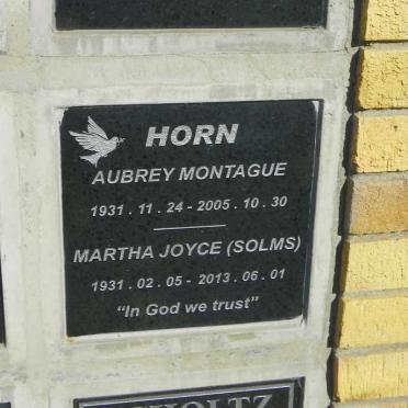 HORN Aubrey Montague 1931-2005 &amp; Martha Joyce SOLMS 1931-2013