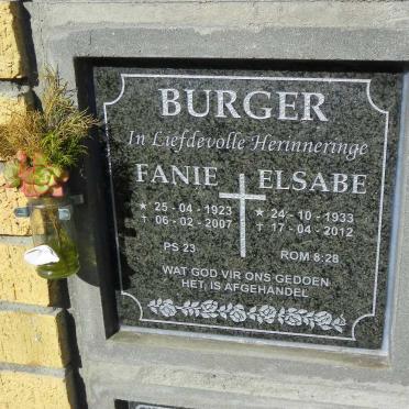 BURGER Fanie 1923-2007 &amp; Elsabe 1933-2012