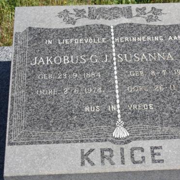 KRIGE Jakobus G.J. 1884-1974 &amp; Susanna C.J. 1906-1986