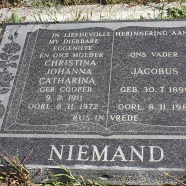 NIEMAND Jacobus 1899-1982 &amp; Christina Johanna Catharina COOPER 1911-1972