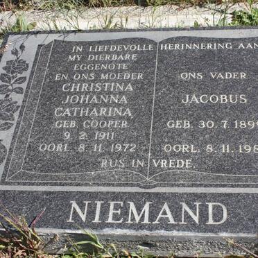 NIEMAND Jacobus 1899-1982 &amp; Christina Johanna Catharina COOPER 1911-1972
