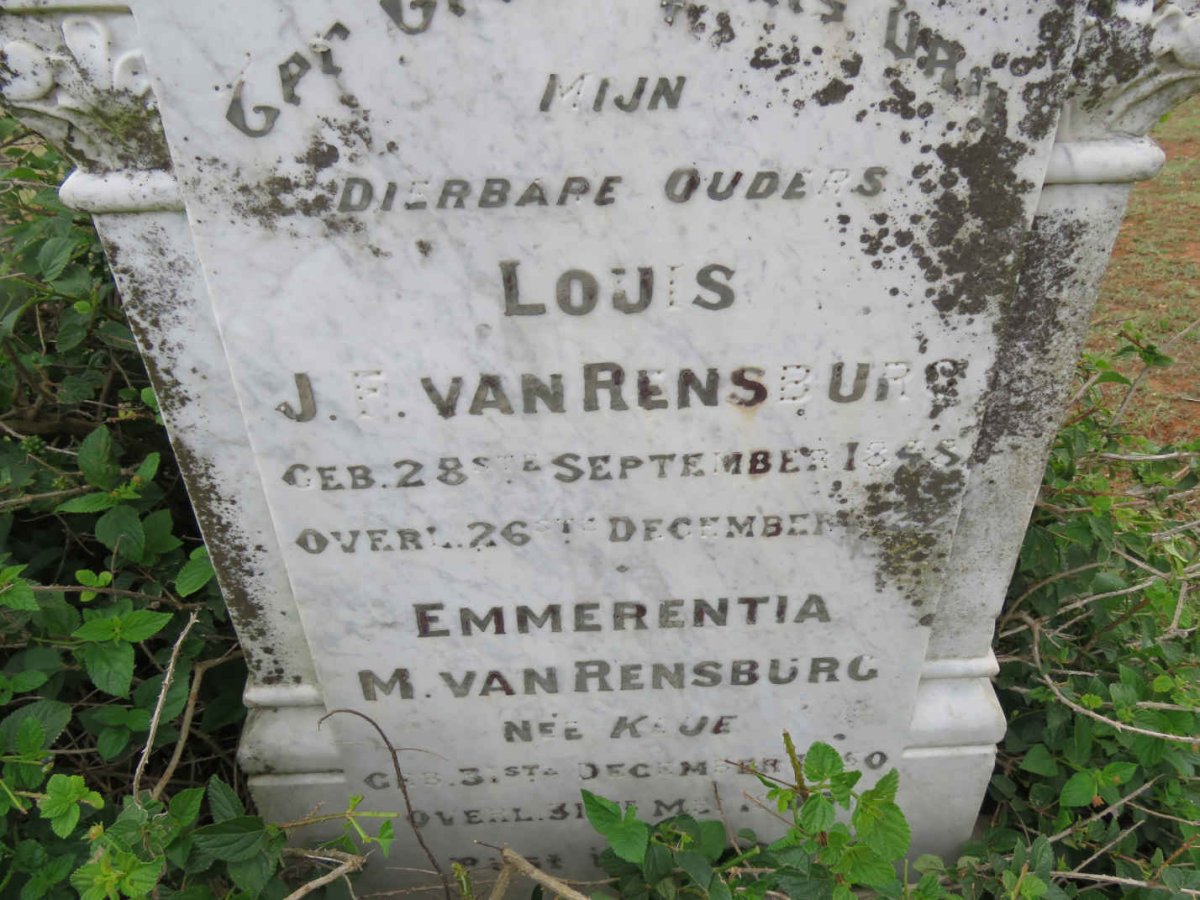 RENSBURG Louis J.F., van 1848-1922 &amp; Emmerentia M. KLUE 1850-1909