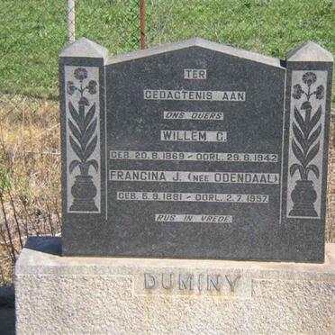 DUMINY Willem G. 1869-1942 &amp; Francina J. ODENDAAL 1881-1957