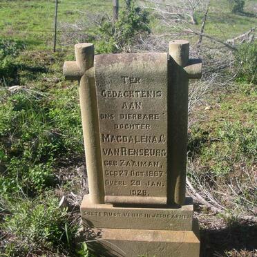 RENSBURG Magdalena C. van, nee ZAAIMAN 1887-1928