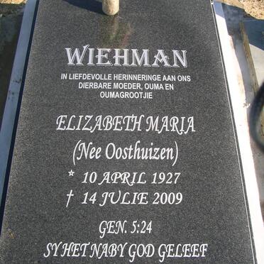 WIEHMAN Elizabeth Maria nee OOSTHUIZEN 1927-2009
