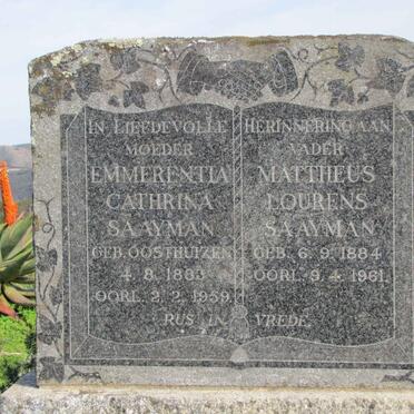 SAAYMAN Mattheus Lourens 1884-1961 &amp; Emmarentia Cathrina OOSTHUIZEN 1883-1959