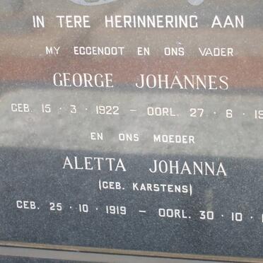 ? George Johannes 1922-1969 &amp; Aletta Johanna KARSTENS 1919-1973