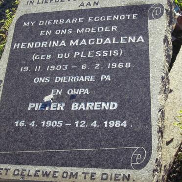 ? Pieter Barend 1905-1984 &amp; Hendrina Magdalena DU PLESSIS 1903-1968