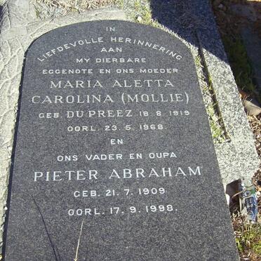 ? Pieter Abraham 1909-1998 &amp; Maria Aletta Carolina DU PREEZ 1919-1968