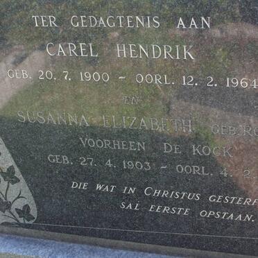 ? Carel Hendrik 1900-1964 &amp; Susanna Elizabeth DE KOCK nee ROUX 1903-1971