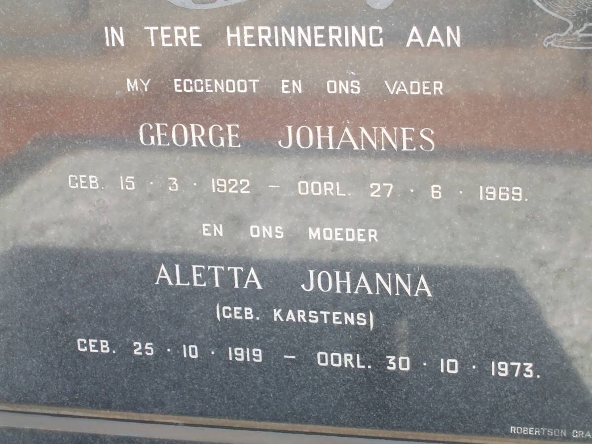 ? George Johannes 1922-1969 &amp; Aletta Johanna KARSTENS 1919-1973