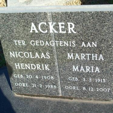 ACKER Nicolaas Hendrik 1908-1988 &amp; Martha Maria 1915-2007