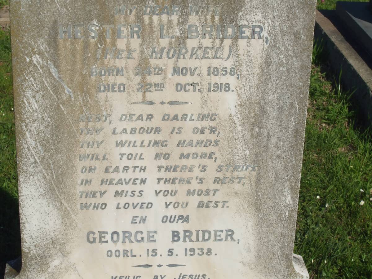 BRIDER George -1938 &amp; Hester L. MORKEL 1858-1918