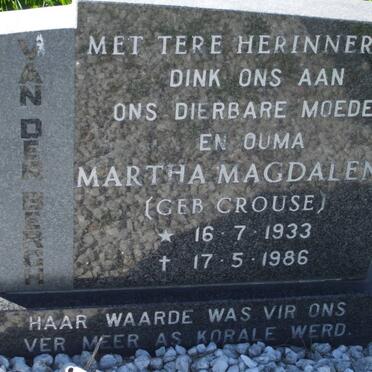 BERGH Martha Magdalena, van der nee CROUSE 1933-1986