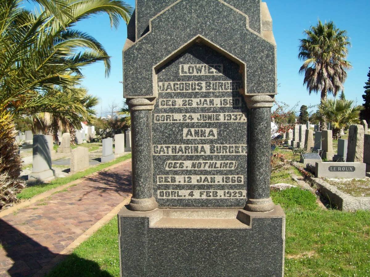 BURGER Lowies Jacobus 1860-1937 &amp; Anna Catharina NOTHLING 1866-1929