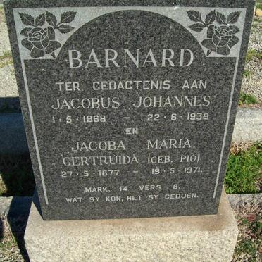 BARNARD Jacobus Johannes 1868-1938 &amp; Jacoba Maria Gertruida PIO 1877-1971