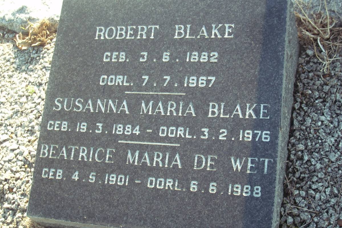 BLAKE Susanna Maria 1884-1976 :: DE WET Beatrice Maria 1901-1988