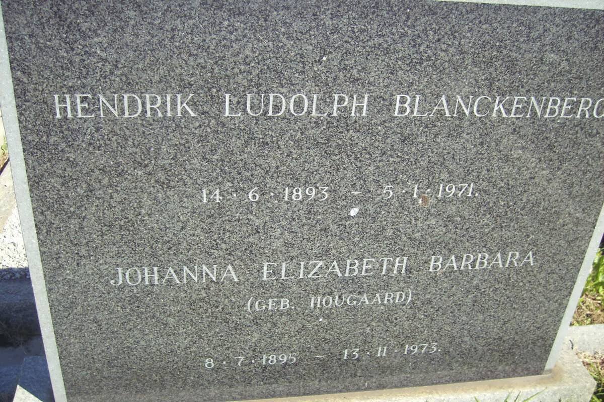 BLANCKENBERG Hendrik Ludolph 1893-1971 &amp; Johanna Elizabeth Barbara HOUGAARD 1895-1973