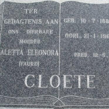 CLOETE Aletta Eleonora nee FAURE 1886-1969
