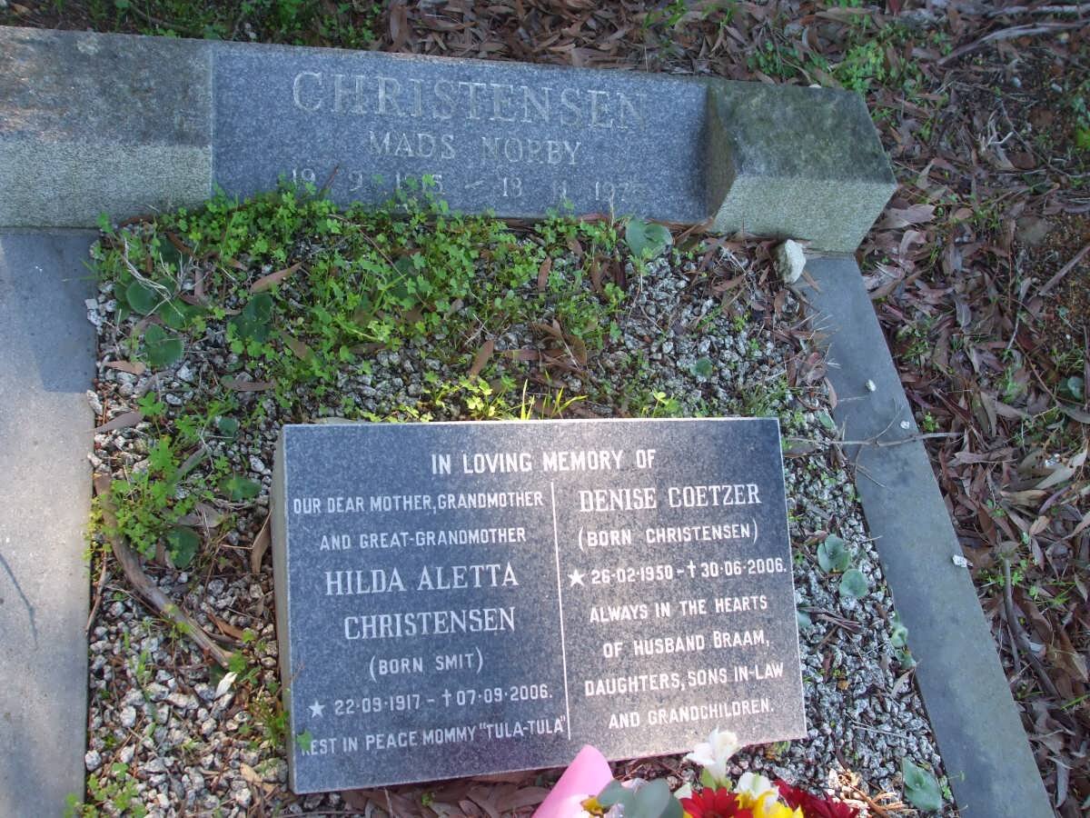 CHRISTENSEN Hilda Aletta nee SMIT 1917-2006 :: COETZER Denise nee CHRISTENSEN 1950-2006 :: CHRISTENSEN Mads Norby 1915-1970