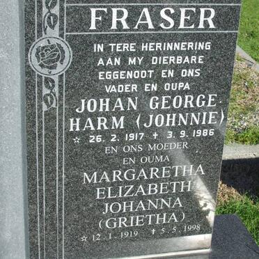 FRASER Johan George Harm 1913-1986 &amp; Margaretha Elizabeth Johanna  1919-1998