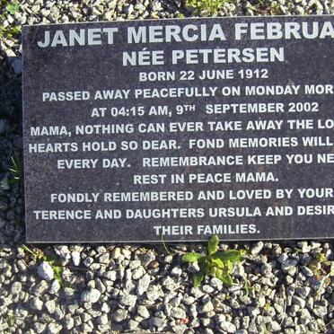 FEBRUARY Janet Mercia nee PETERSEN 1912-2002