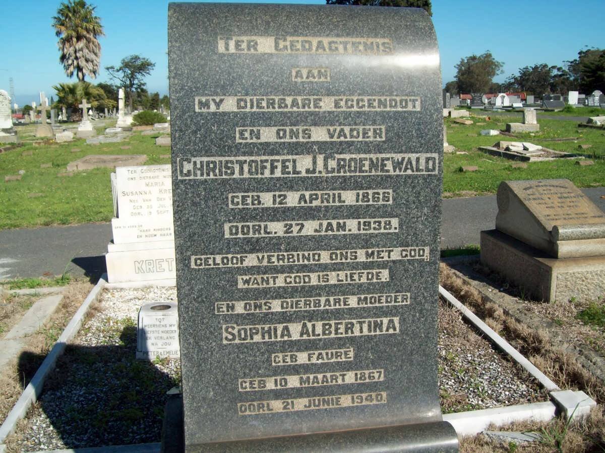 GROENEWALD Christoffel J. 1866-1938 &amp; Sophia Albertina FAURE 1867-1940