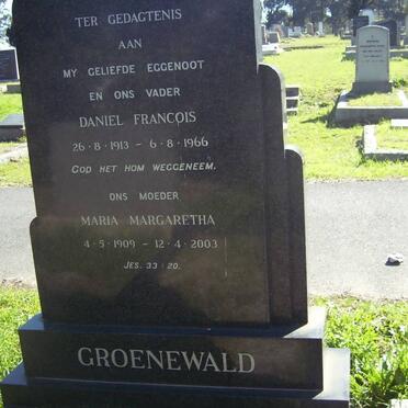 GROENEWALD Daniel Francois 1913-1966 &amp; Maria Margaretha 1909-2003