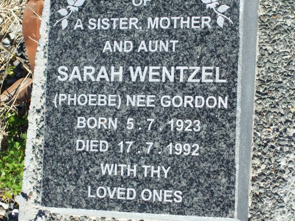 WENTZEL Sarah nee GORDON 1923-1992